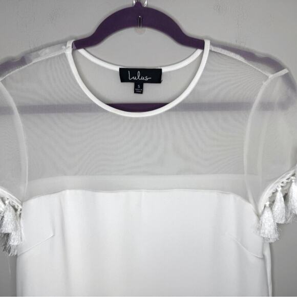 Lulus White Shift Dress with Fringe Size Small Ivory - Picture 7 of 7